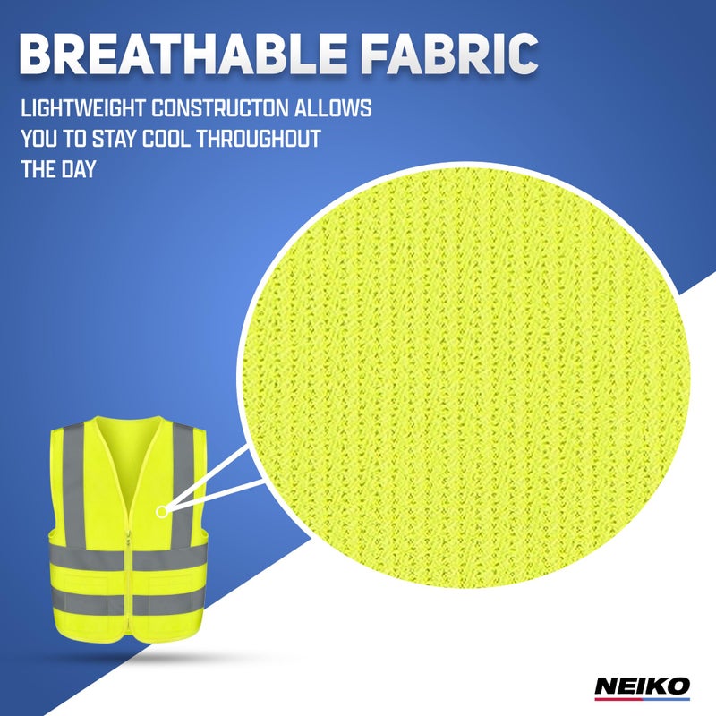 Neiko High Visibility Safety Vest ANSI Class 2, 2 Pockets, Neon Yellow, Large (L) - Image 4